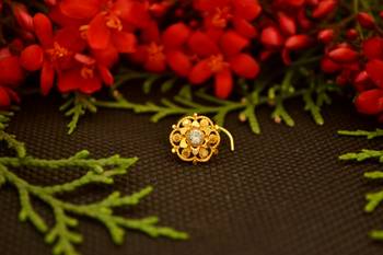 Designer diamond gold plated premium brass based nose ring or nose pin 5