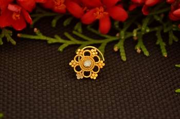 Designer diamond gold plated premium brass based nose ring or nose pin 1