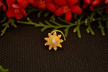 Designer diamond gold plated premium brass based nose ring or nose pin 1