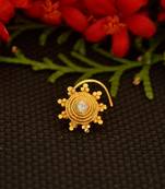 Designer diamond gold plated premium brass based nose ring or nose pin