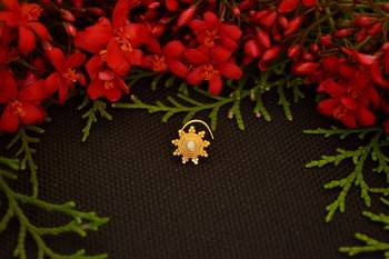 Designer diamond gold plated premium brass based nose ring or nose pin 3