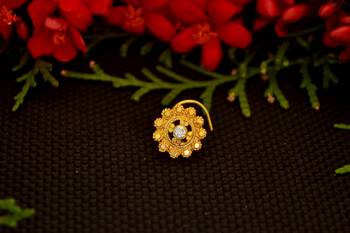 Designer diamond gold plated premium brass based nose ring or nose pin 1