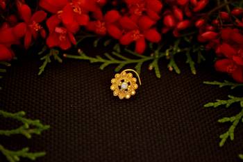 Designer diamond gold plated premium brass based nose ring or nose pin 2
