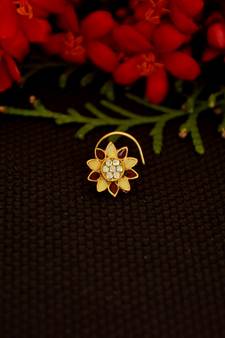 Designer diamond gold plated premium meenakari nose ring or nose pin
