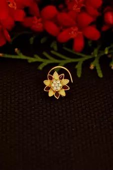 Designer diamond gold plated premium meenakari nose ring or nose pin