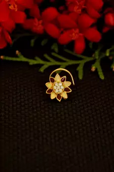 Designer diamond gold plated premium meenakari nose ring or nose pin
