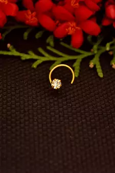 Designer diamond gold plated premium nose ring or nose pin