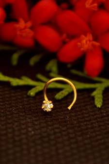 Designer diamond gold plated premium nose ring or nose pin
