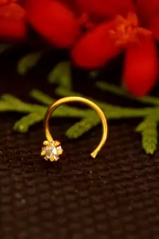 Designer diamond gold plated premium nose ring or nose pin