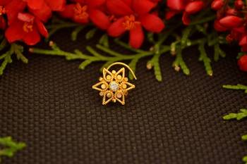 Designer diamond gold plated premium nose ring or nose pin 1