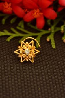 Designer diamond gold plated premium nose ring or nose pin
