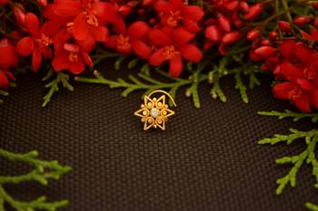 Designer diamond gold plated premium nose ring or nose pin 2