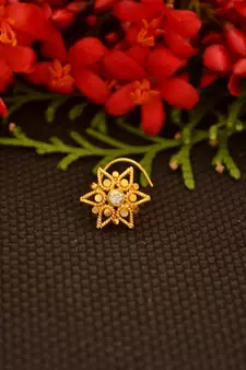 Designer diamond gold plated premium nose ring or nose pin