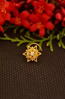 Designer diamond gold plated premium nose ring or nose pin