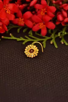 Designer diamond gold plated premium meenakari nose ring or nose pin