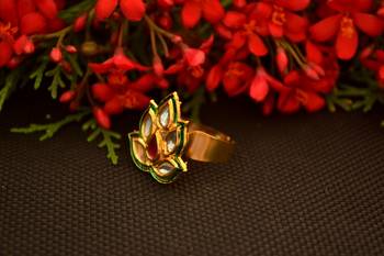 Designer Bridal Kundan Stone Adjustable Wedding Free Size Ring 2