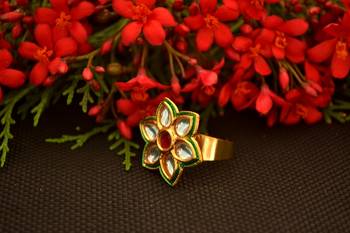 Designer Bridal Kundan Stone Adjustable Wedding Free Size Ring 3