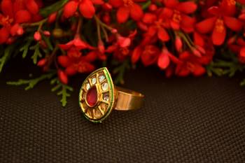 Designer Bridal Kundan Stone Adjustable Wedding Free Size Ring 2