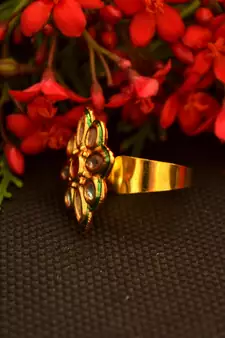 Designer Bridal Kundan Stone Adjustable Wedding Free Size Ring