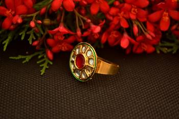 Designer Bridal Kundan Stone Adjustable Wedding Free Size Ring 2