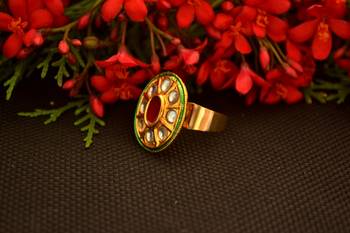 Designer Bridal Kundan Stone Adjustable Wedding Free Size Ring 2