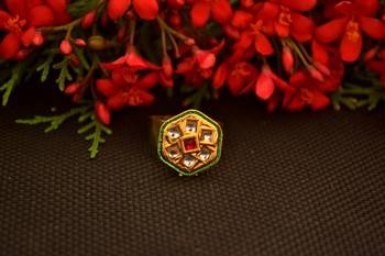 Designer Bridal Kundan Stone Adjustable Wedding Free Size Ring 1