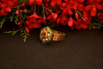 Designer Bridal Kundan Stone Adjustable Wedding Free Size Ring 2
