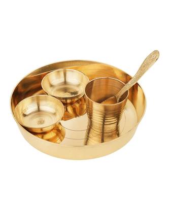 Rolimoli Pure Brass Bhog Thali Plate Laddu Gopal/Krishna Pooja Set with 1 thali 2 Katori:: 1 Glass:: 1 Spoon 1