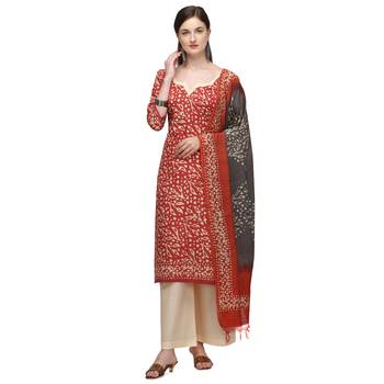 Cotton Salwar Suite With  Batik Print ( Unstitched ) 3