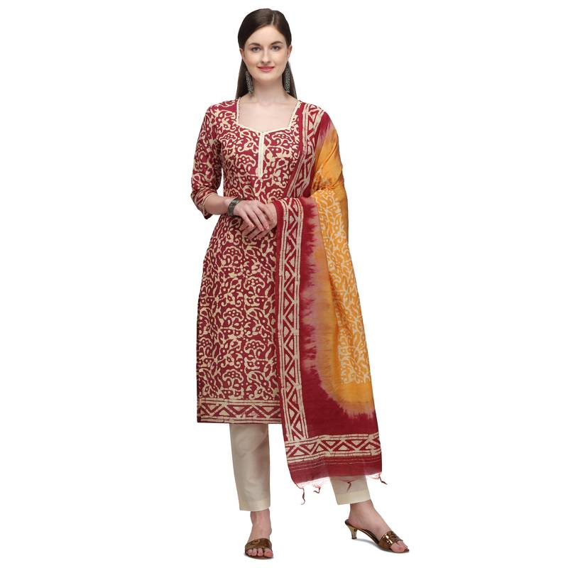 Cotton Salwar Suite With  Batik Print ( Unstitched )