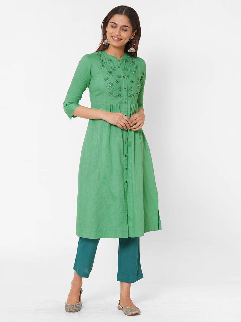Cotton Linen kurta with embroidery
