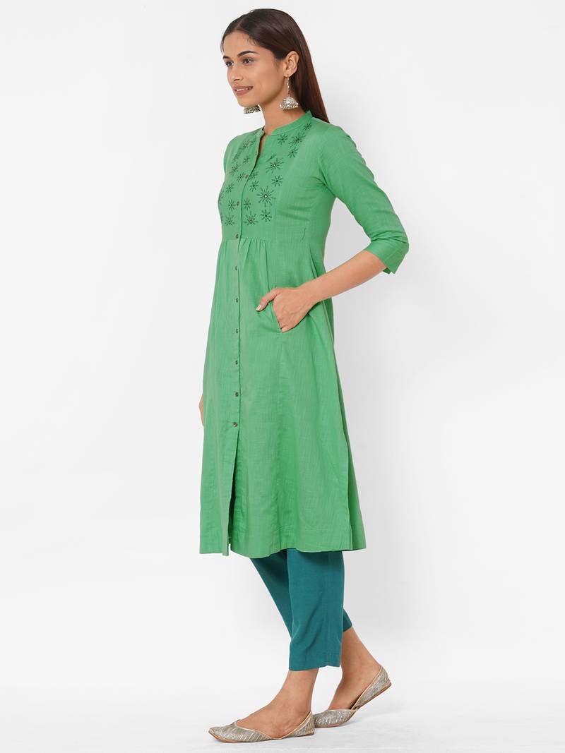 Cotton Linen kurta with embroidery