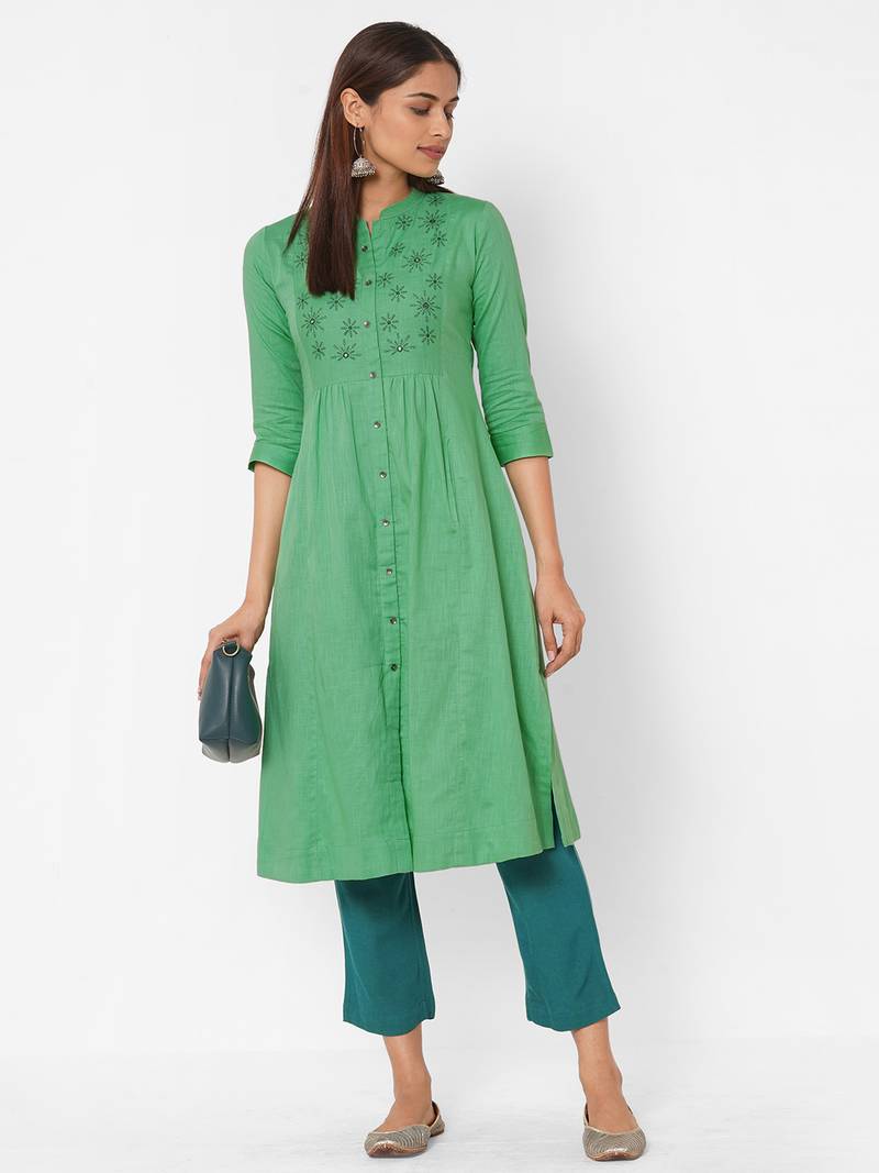 Cotton Linen kurta with embroidery