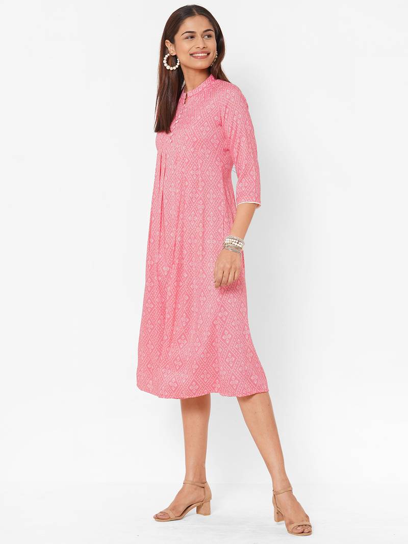 Bandhani printed dress with pleats