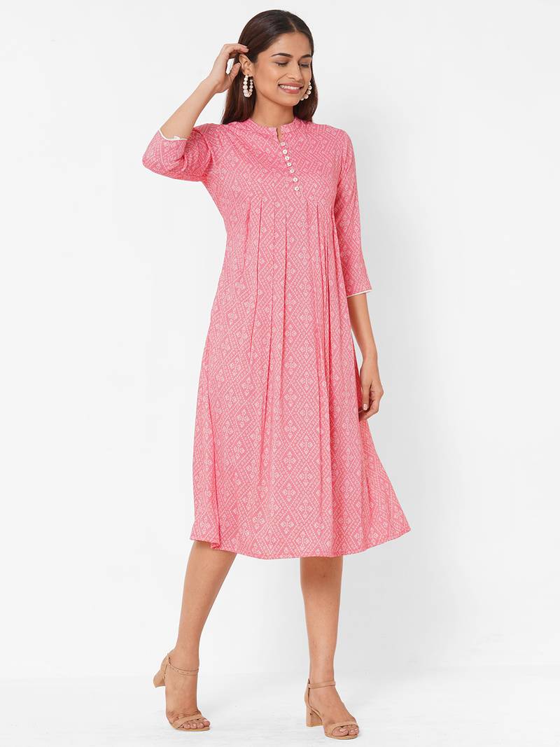 Bandhani printed dress with pleats