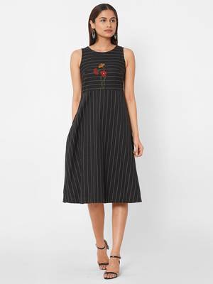 Cotton dobby embroidered A-line dress 1