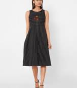 Cotton dobby embroidered A-line dress