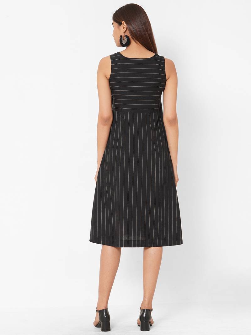 Cotton dobby embroidered A-line dress