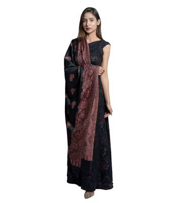 Fine Wool  Paisely Designer Border with Jaal  Kashmiri  Jacquard Wooven Soft & Warm Shawl / Stole/ Wrap 3