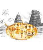 Special Hand Crafted Brass Navratri Diwali Special Puja Thali Set of 7 Pure Pital Pooja Thali Set (6Inch Thali Set)
