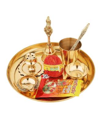Rolimoli Pure Brass Special Puja Thali Set of 9 Items:: for Diwali Poojan/Pooja Room/Diwali Gifting 1
