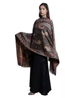 Fine Wool Kaani Jaal  Floral Paisely Pattern  Kashmiri Soft & Warm Stole / Shawl / Scarf