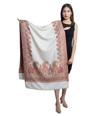 Fine Wool  Paisley Palla with Designer Border  Kashmiri Woven Soft & Warm Stole / Shawl / Scarf 1