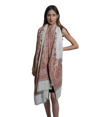 Fine Wool  Paisley Palla with Designer Border  Kashmiri Woven Soft & Warm Stole / Shawl / Scarf 3