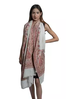 Fine Wool  Paisley Palla with Designer Border  Kashmiri Woven Soft & Warm Stole / Shawl / Scarf