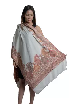Fine Wool  Paisley Palla with Designer Border  Kashmiri Woven Soft & Warm Stole / Shawl / Scarf