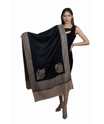 Fine Wool  Designer Border with Kunj  Kashmiri Soft Woven Stole / Shawl / Scarf 1