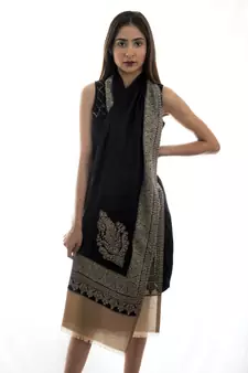 Fine Wool  Designer Border with Kunj  Kashmiri Soft Woven Stole / Shawl / Scarf