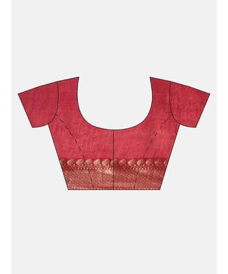 Red Pure Linen Solid Handloom Banarasi Saree 5