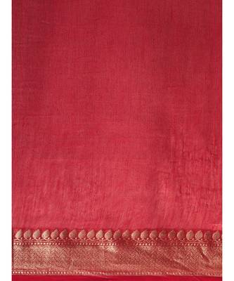 Red Pure Linen Solid Handloom Banarasi Saree 6